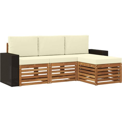 Outdoor Sofa Set with Cushion 4 pcs Natural and Cream vidaXL (1/5)