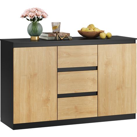 Sideboard with 2 Doors, 3 Drawers and 4 Shelves, Oak Effect, for Living Room (1/5)