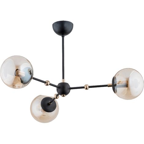 Plafonnier moderne noir-or, boules ambre 3xE14 Alfa (1/3)