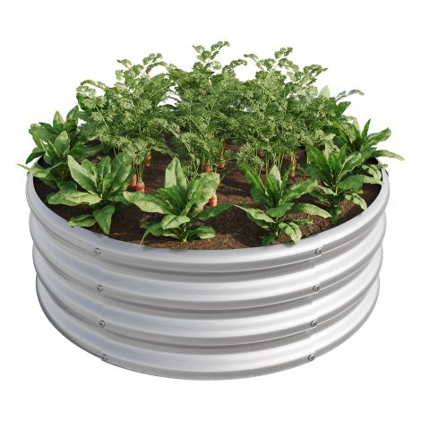 Verzinktes Hochbeet rund 80 x 30 cm, Pflanzbeet aus Metall für Garten, Gemüse, Obst und Blumen, silber