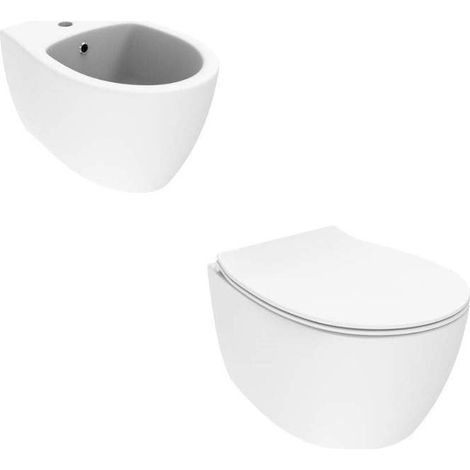 Kit WC et bidet suspendu blanc mat sans rebord avec une profondeur de 51 cm Ponsi Kite KITKITE2BO (1/4)