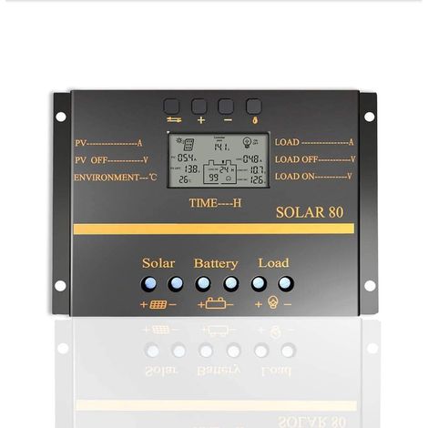 80A Régulateur de Charge Solaire, 12V/24V Batterie Détection Automatique,avec contrôle de minuterie de charge double pour système de réverbère,Avec écran LCD USB (1/5)