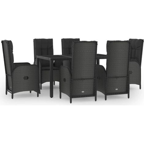 Ensemble repas de jardin 7 pcs Contemporain, Ensemble Table à manger + 6 chaises Noir Résine tressée OIB1806E (1/5)