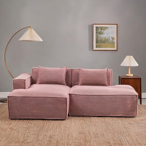 Canapé 3 places fixe design compact en tissu polyester rose (1/5)