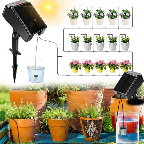 Système d'irrigation Solaire, Kit Arrosage Automatique Solaire avec Minuterie et 15M Tuyau, Arrosage Goutte à Goutte, pour Jardin, Balcon Plantes, Plantes en Pot en Plein (1/5)