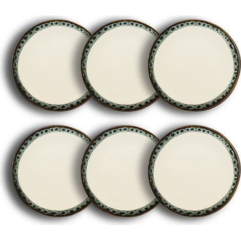 Lot de 6 assiettes plates 25cm en faïence, ATOME
