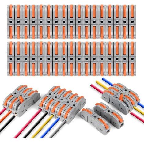 Elektrische Schnellverbinder mit Hebel, 34 Stück Schnellanschlussklemmen, 1-adrig, 2-fach, elektrische Schnellanschlussklemmenblöcke, Kabelverbinder frei kombinierbar, PA/PC flammhemmend (1/5)