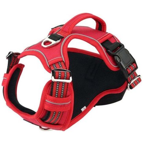 Harnais Chien Anti Traction, Harnais pour Chien Grand Moyen Réfléchissant Réglable Gilet Chien avec Poignée Respirante Harnais Poitrine de Sport sans Traction Rouge S (1/4)