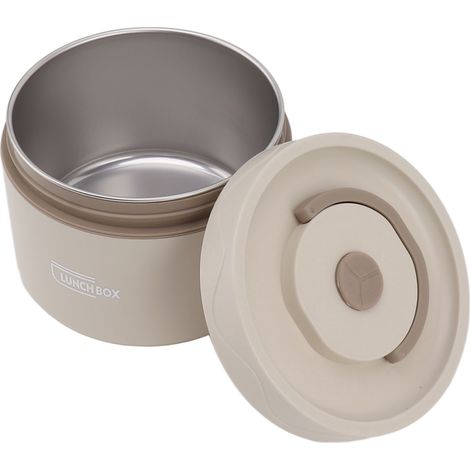 550 ml Edelstahl-Bento-Lunchbox mit Isolierung, stapelbar, 2-stöckiger runder auslaufsicherer Lebensmittelbehälter, mikrowellengeeignet, cremeweiß. (1/5)
