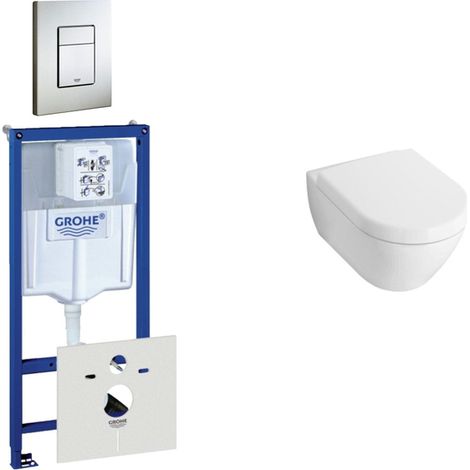 Villeroy & Boch Subway Compact Pack WC - réservoir encastré - à fond creux WC suspendu - plaque de déclenchement verticale/horizontale - inox