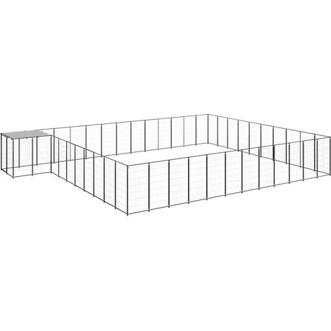 Chenil extérieur cage enclos parc animaux chien 37,51 m² acier noir