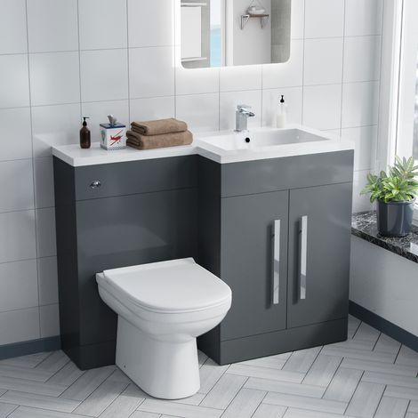 Aric  1100mm RH BTW Toilet, WC Unit & Resin Basin Grey Flat Pack (1/5)