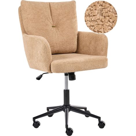 Office Chair Beige Polyester Fabric Black Metal Frame Upholstered Swivel Function Adjustable Office Furniture ALPINE