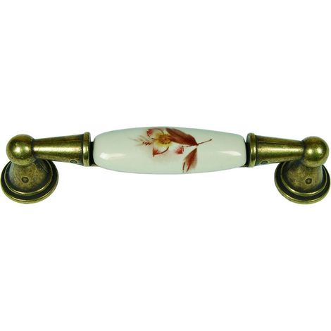 Maniglia per mobili in porcellana mod.m01.01 avorio decoro fiore - mm.116x17h. - interfori mm.96 - 5 pz