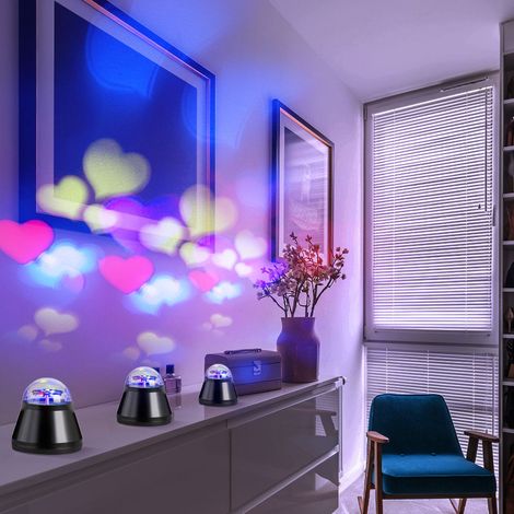 Lampada da tavolo, lampada da soggiorno, lampada per bambini con cuori, luce di proiezione, lampada decorativa, nera, LED 4W, DxH 10x10,5 cm, set di 3