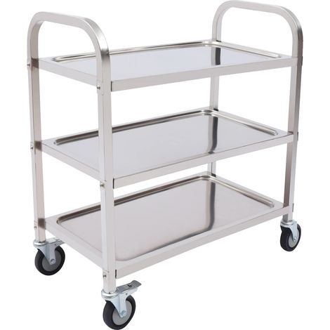 Chariot de rangement, acier inoxydable, design à 3 niveaux, Argent (1/2)