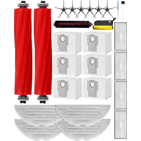26 Pièces de Rechange pour Roborock S7 Pro Ultra, S7 MaxV Ultra Kit d'Accessoires:2 Brosses Principales,1 Brosse Autonettoyante,6 Brosses Latérales,4 Filtres,6 Sacs à poussière,4 Serpillières (1/5)