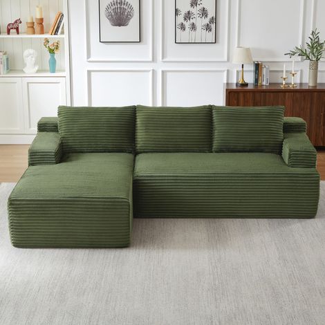 Canapé d'angle convertible en L avec poches latérales,canapé 4 places en velours côtelé,assise profonde,Canapé convertible modulable,Vert