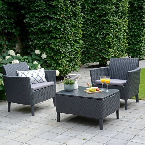 Dmora - Loungeset für draußen Centola, Outdoor-Lounge mit Couchtisch, Terrassenset mit Kissen, 79x67 h76 cm, Anthrazit (1/4)