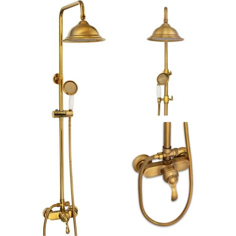 Colonne de douche rétro Silla, système de douche avec mitigeur réglable en hauteur, design vintage, Doré vintage (1/5)