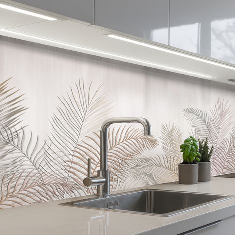 REVETEMENT MURAL DE CUISINE, CRÉDENCE DE CUISINE Feuilles - Beige - Botanique - Vintage 200x80 cm