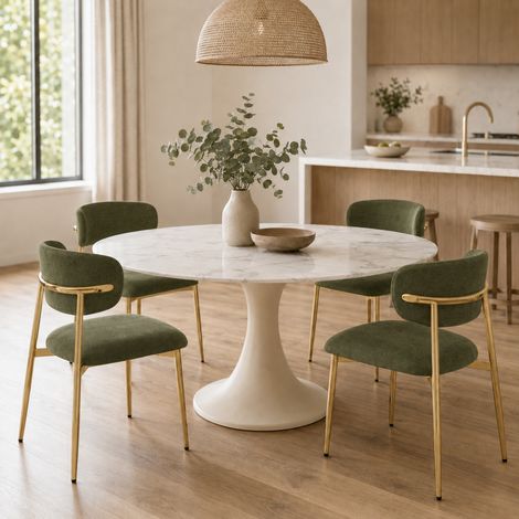 Sedia da pranzo - 51 x 50 x 81 cm - set di 4 sedie imbottite con piedini regolabili, struttura in metallo dorato stile moderno, tessuto - verde (1/5)
