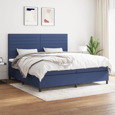 Sommier à lattes de lit avec matelas Bleu 200x200 cm Tissu (1/5)