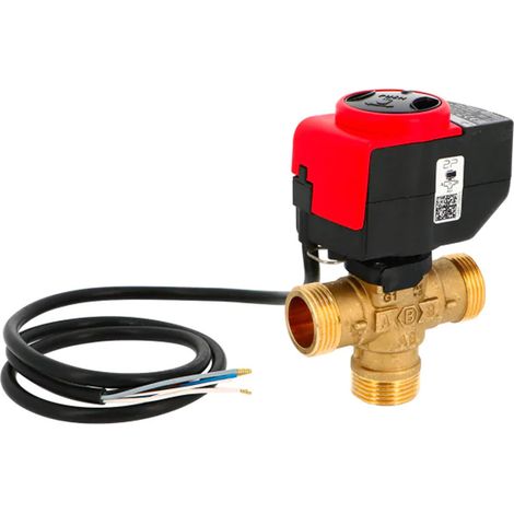 Vanne directionnelle à boisseau cylindrique 3 voies Mâle 1" (26/34) - Moteur 3 points - Thermador