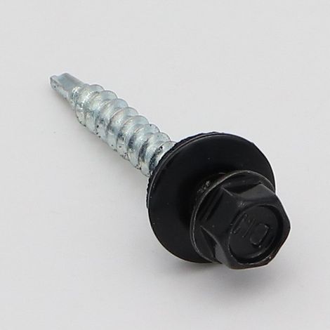 Vis autoperceuse Tête hexagonale TH 4.8X35 Rondelle d'étanchéite EPDM Acier zingué RAL9004 noir de sécurite-1 pièce