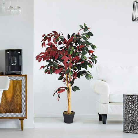 COSTWAY Kunstpflanze 120cm, Kunstbaum Indoor & Outdoor, Zimmerpflanze kuenstlich, Dekopflanze im Topf, fuer Zuhause, Buero, Lounge (1/5)