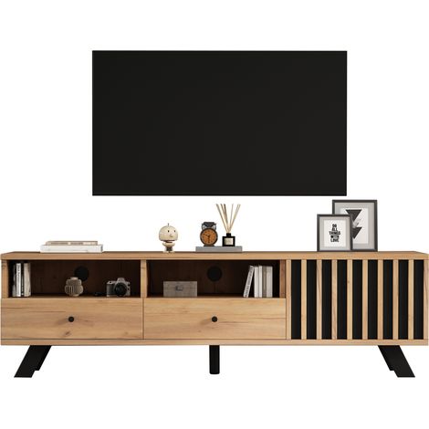 CHICFURN Mueble TV 150x38x44 cm de aglomerado madera y negro con almacenaje (1/5)