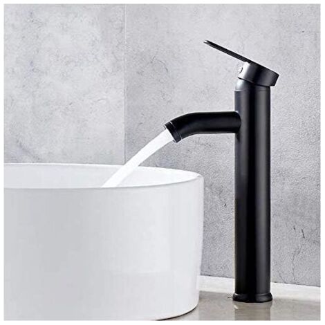 Mitigeur de lavabo, robinet de vasque noir, robinet de haute qualité, robinet de salle de bain, résistant à l'usure, convient aux diamètres intérieurs de 32 à 42 mm. (1/5)