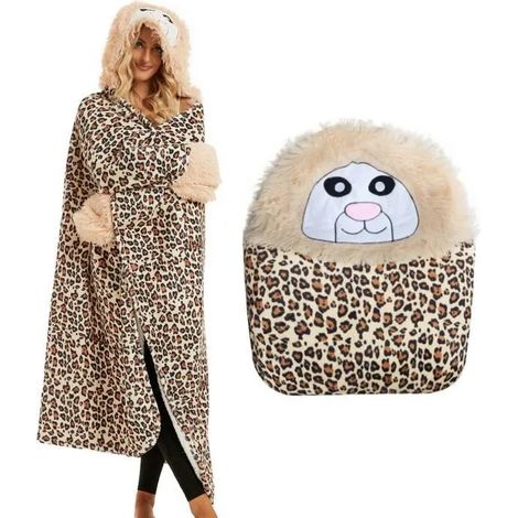 Couverture à capuche en flanelle douce avec poches pour gants, marron, pour la maison et les voyages (1/4)