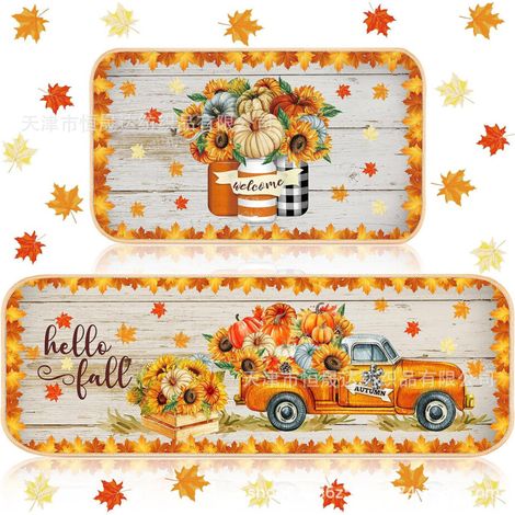 Set di 2 tappetini da cucina floreali a forma di camioncino con zucca