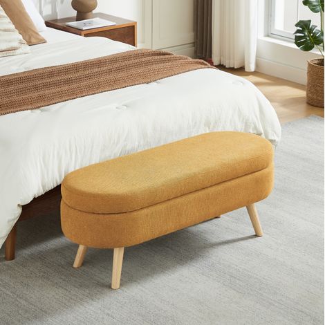 Banc de rangement 110x40x42 cm jaune, coffre ventilé, MDF et chenille MEUBLIV (1/5)