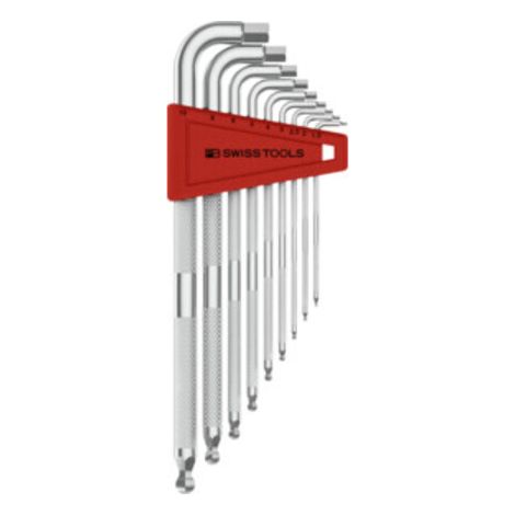 PB Swiss Tools Sechskant-Winkelschraubendreher-Satz, lang, verchromt, 9-teilig