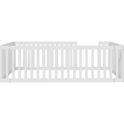 Cadre de lit en bois 90x200 avec barrière, blanc