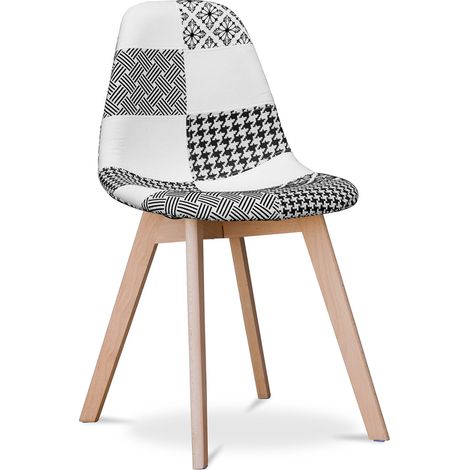 Esszimmerstuhl - gepolstert in schwarz-weißem Patchwork - Denisse Weiß / Schwarz