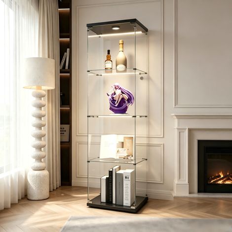 Vitrine Exposition, Vitrine vitrée avec serrure, Vitrine Transparente, Vitrine de Collection 1 porte, 4 Étagère avec LED, Étagère de Présentation (1/5)