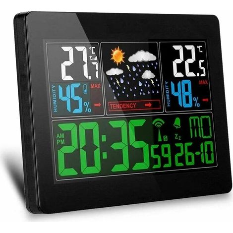 Wireless Weather Station/Weather Forecast Thermometer Hygrometer with Outdoor Sensor Display Temperature Humidity Atmospheric Alarm Clock Calendar Color LCD Display for Home (1/5)