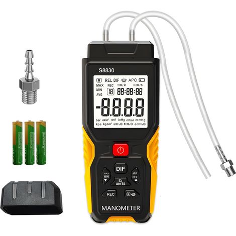 Digital Pressure Gauge, Dual Port Differential Pressure Gauge ±36.8kPa, Portable HVAC Gas Pressure Tester with 12 Units, Backlight for Air Conditioning, Ventilation Ducts (1/5)