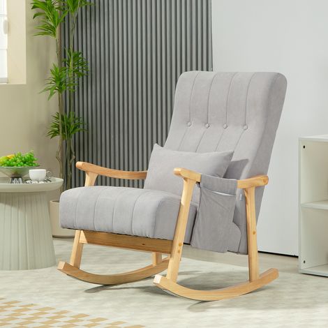 Balancelle avec coussin lombaire, assise large, structure en hêtre, jusqu'à 120 kg, grise (1/5)