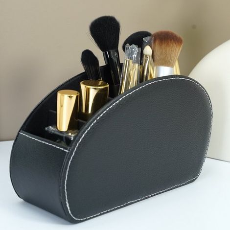 Aufbewahrungsbox aus Leder mit fünf Fächern und Wildlederfutter für Fernbedienungen und Kosmetikartikel, Grau. (1/5)