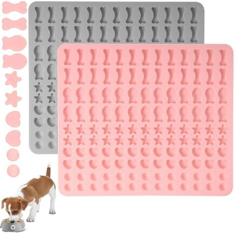Lot de 2 moules à biscuits en silicone, 5 moules en 1 sans BPA, tapis de cuisson pour friandises pour chien avec grattoir à pâte, tapis de cuisson pour biscuits pour chien (1/4)