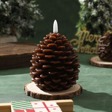 Bougie LED Pomme de Pin Décorative Sans Flamme, Effet Flamme Vacillante, Cire Réaliste pour Noël et Décoration Hivernale(S, Café) (1/5)