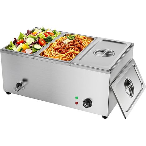 Bain Marie électrique en Acier Inoxydable 220V Chauffe-Plats avec 3 Bacs Casseroles avec Robinet de vidange Contrôle de la température (1/5)