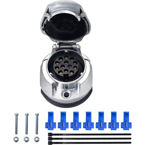 Kit Prise Remorque 13 Broches Métal Femelle, Connecteur Caravan 13 pôles Aluminium Étanche - Accessoires d'Installation Inclus (1/5)