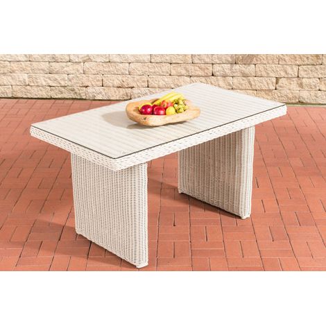 Polyrattan Esstisch La Gomera Klarglas 120/140/160 cm perlweiß 140 cm (1/5)
