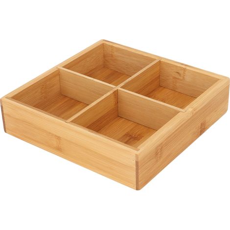 Plateau de service en bambou pour collations, 4 compartiments, écologique, récipient compartimenté pour fruits secs (1/3)