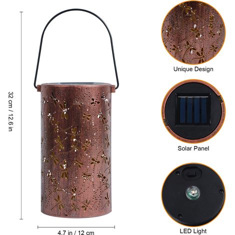 Lanterna solare per esterni, lampada solare a forma di libellula per esterni in metallo, lanterna sospesa, luce esterna impermeabile, decorazione da giardino per grandi cortili, patii, portici, sentie (1/4)